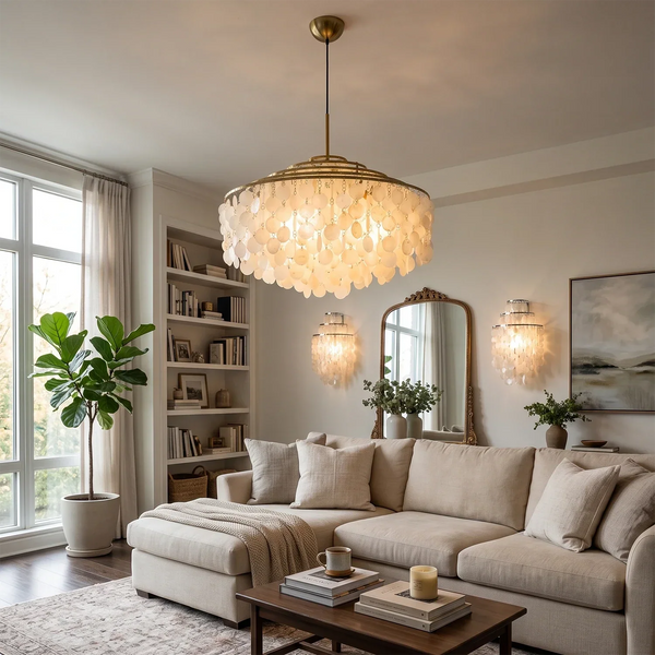 Natural Tiered Capiz Shell Chandelier
