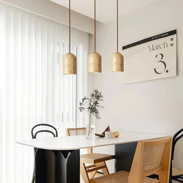 Vintage Cylindrical Travertine Pendant Lamp