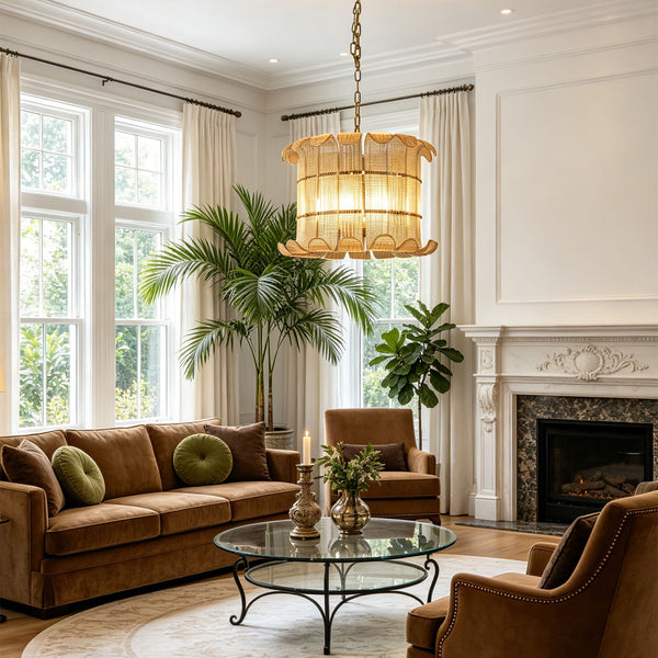 Ribbed Glass Scroll Chandelier