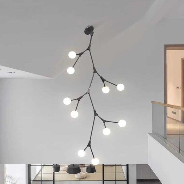 Branch Chandelier Glass Globe for High Ceiling, Black / Gold