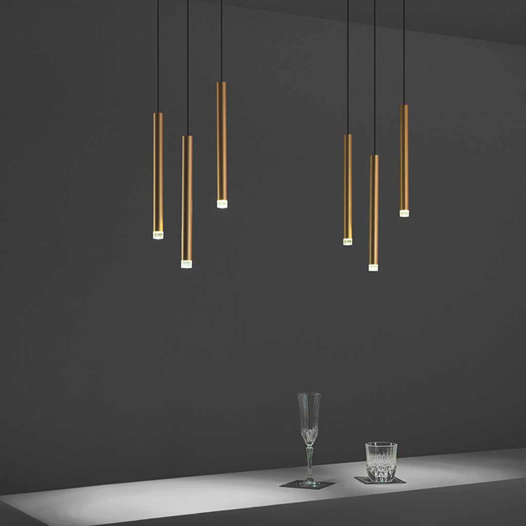 Hanging Pendant Light Minimalist Slim Tube, Gold
