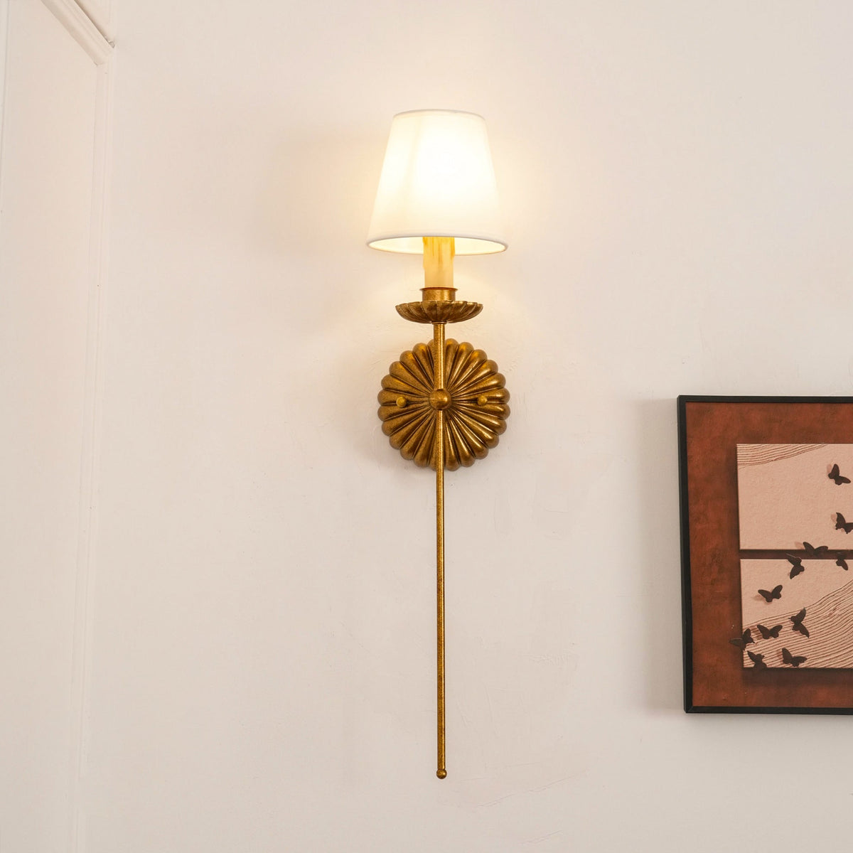 Axiom Vintage Industrial Antique Gold Fabric Wall Lamp