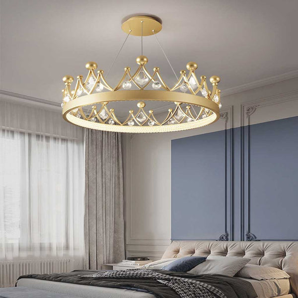 Chandelier Nordic Elegant Round Crystal Crown, Gold