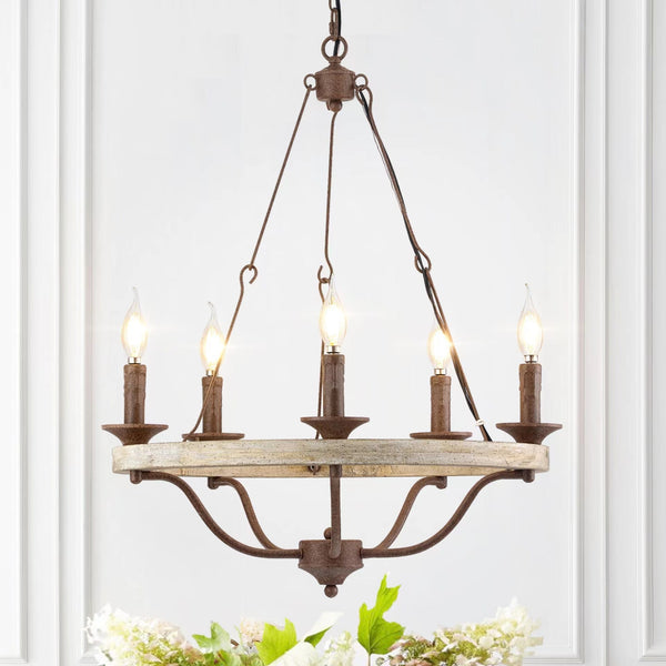 Rosalind Vintage Industrial Wheeler Wooden Chandelier