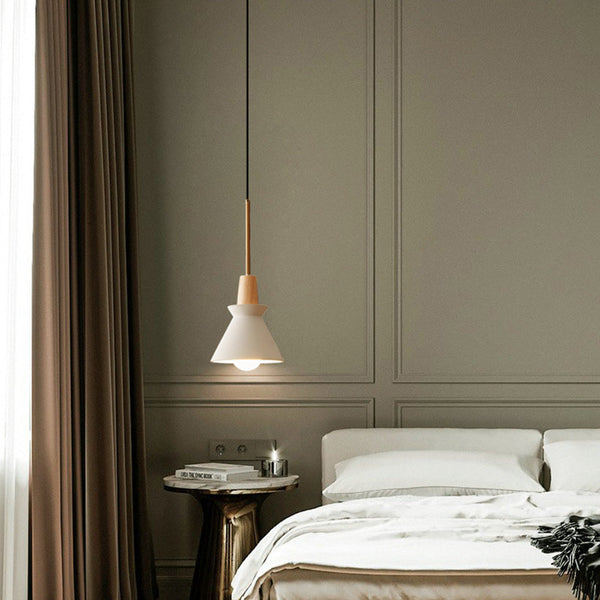 Nordic Concrete and Wood Pendant Light with Anti Glare LED for Bedside