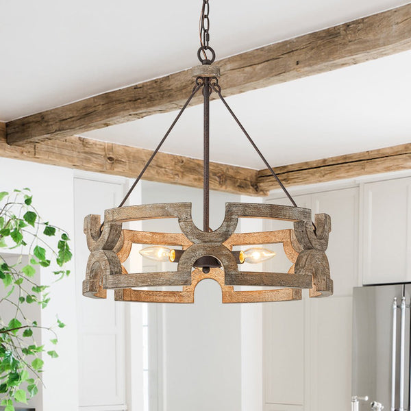 Yrling Farmhouse Open Aged Wood Pendant Light