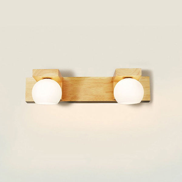 Muto Wooden Ball Mirror Front Vanity Wall Lamp, Log Color