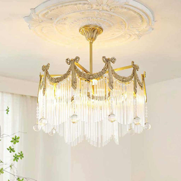 Chandelier Luxury French Vintage Brass Glass Tassel