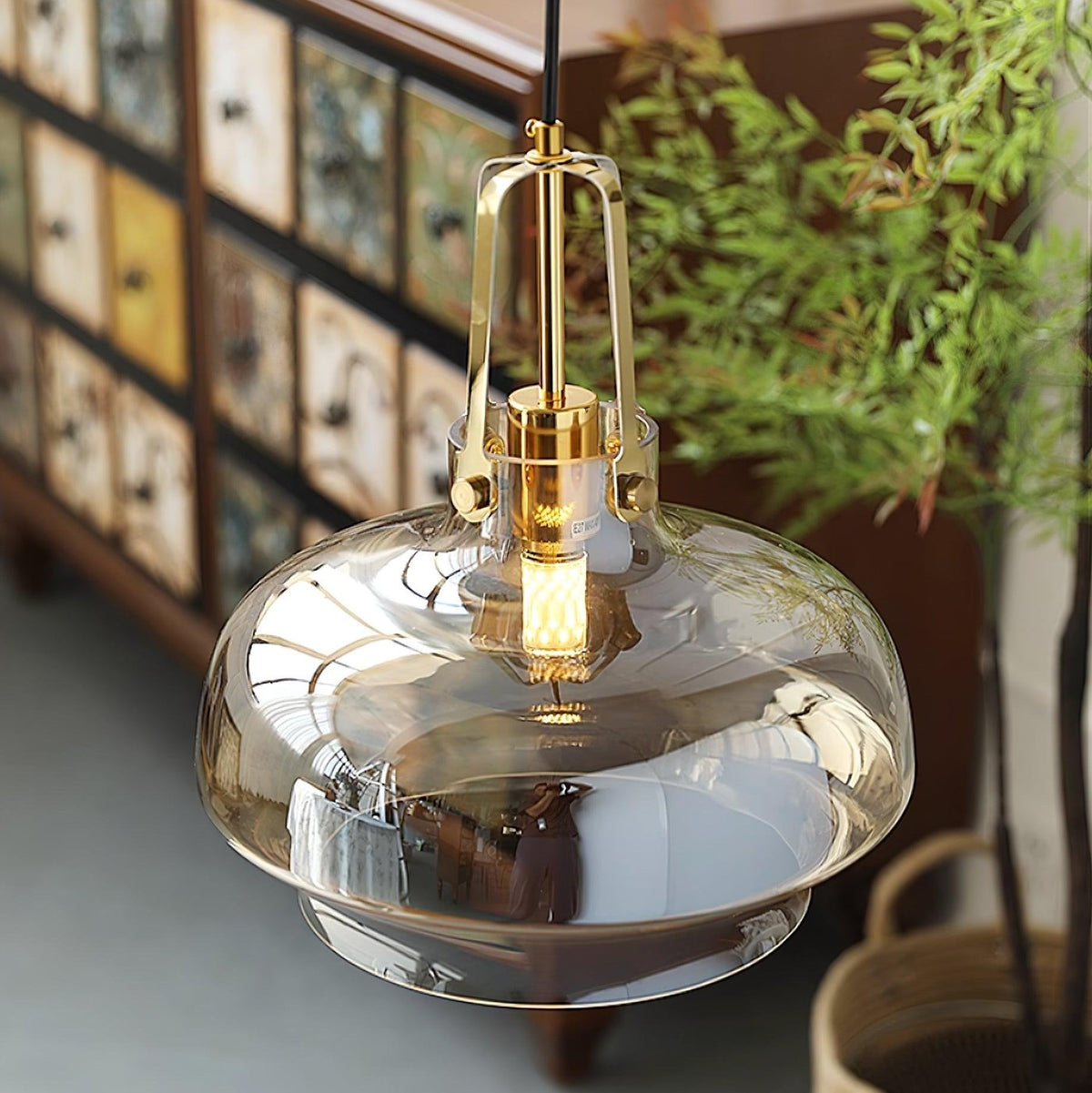 Liorarise Amber Glass Pendant Light with Brass Fittings