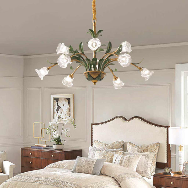 Chandelier French Branch Glass Flower with Leaves, 3 Colors
