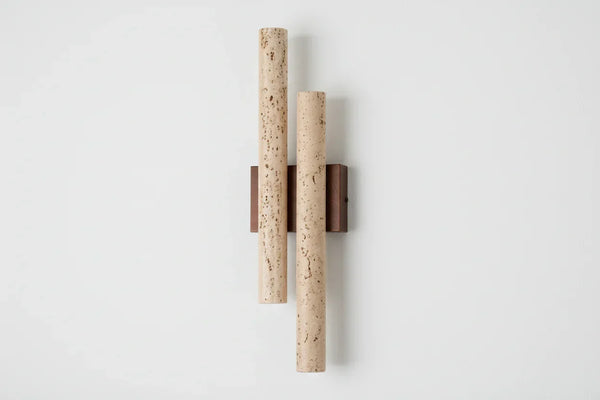 Double Travertine Wall Light | Wood Base | CLGH8950