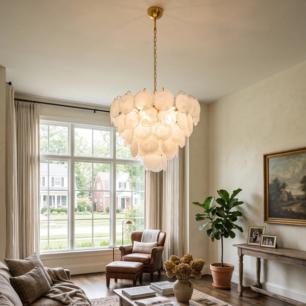 Selene White Swirl Disc Chandelier