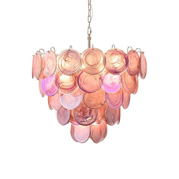 Amaris Swirled Disc Pink Glass Chandelier