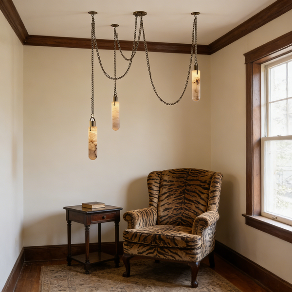Cylindrical Cluster Alabaster Draped Chain Chandelier