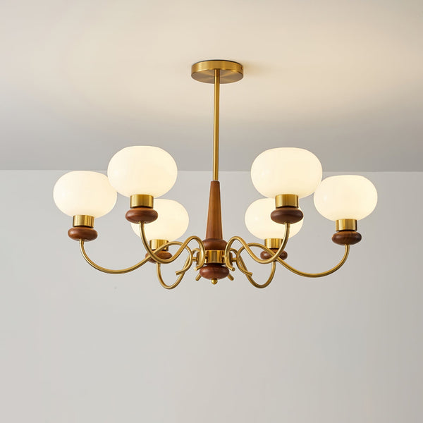 Riniena Chandelier Brass Wood Globe Classic