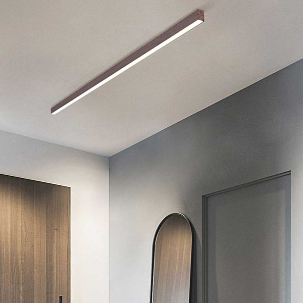 Flush Mount Ceiling Light Minimalist Linear Dimmable LED, Log/Walnut Color