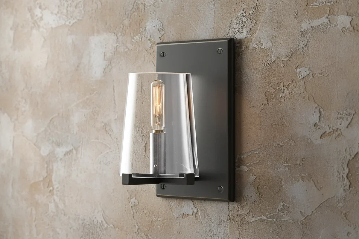 Black Glass & Stainless Steel Wall Sconce | CLHG8250B