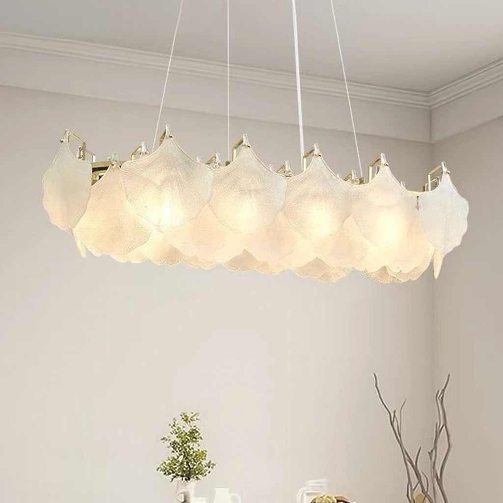 Pendant Chandelier Frosted Glass Ginkgo Leaves