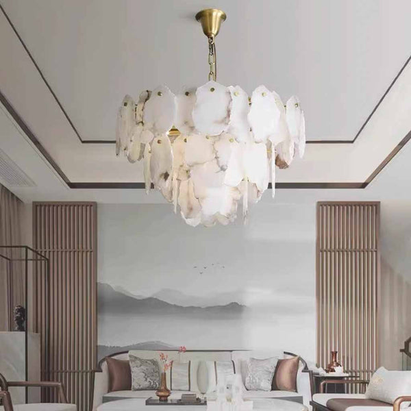 Alabaster 3 Tiers Chandelier Luxury Brass