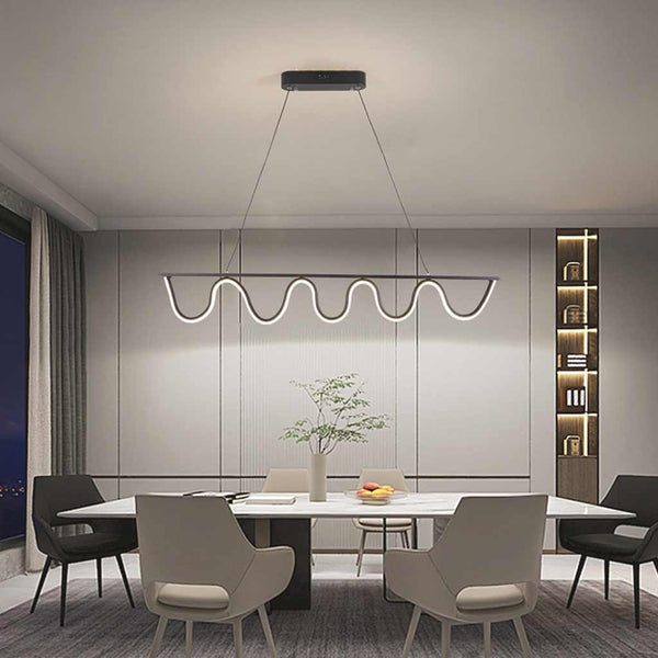 Pendant Light Modern Linear Wavy Dimmable LED Hanging, Black / Gold