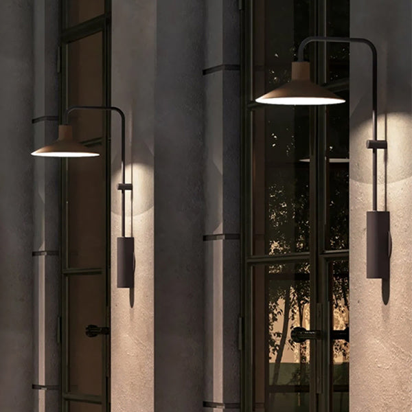 Ray Modern Minimalist Wide Cone Shape Metal Outdoor Waterproof Wall Lamp, Coffee/Green