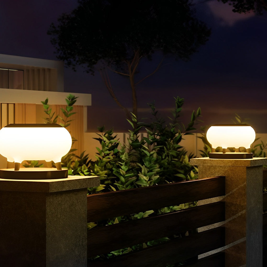 Fereia Round Drum Modern Steel Outdoor Fence Post Lights