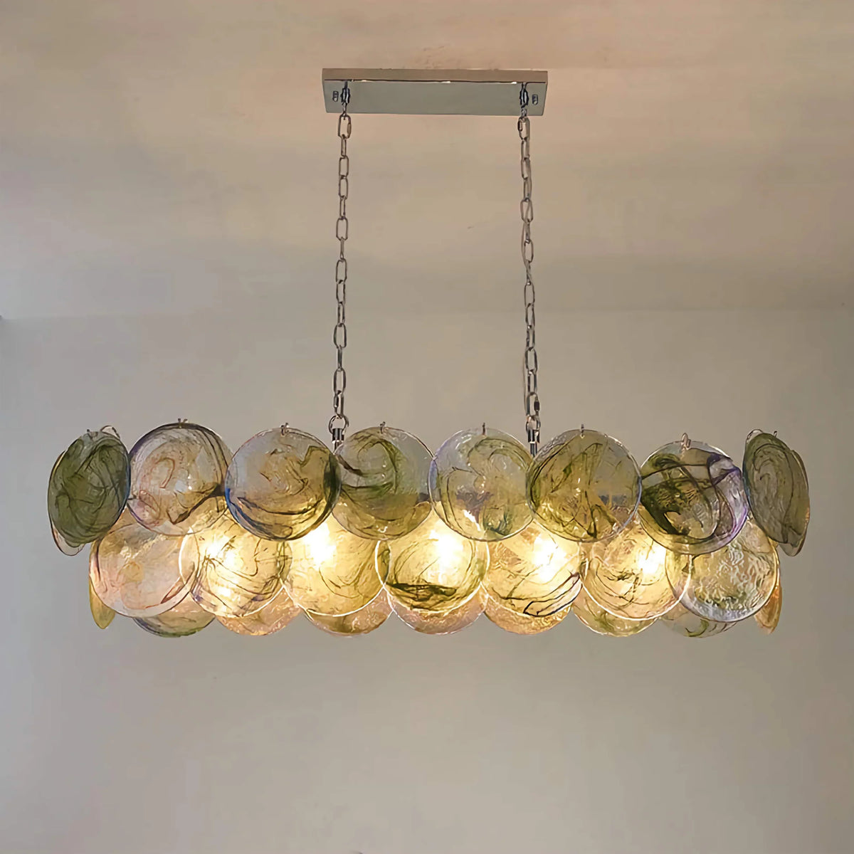Iridescent Blue Glass Disc Chandelier | Stainless Steel | CLKJH025B