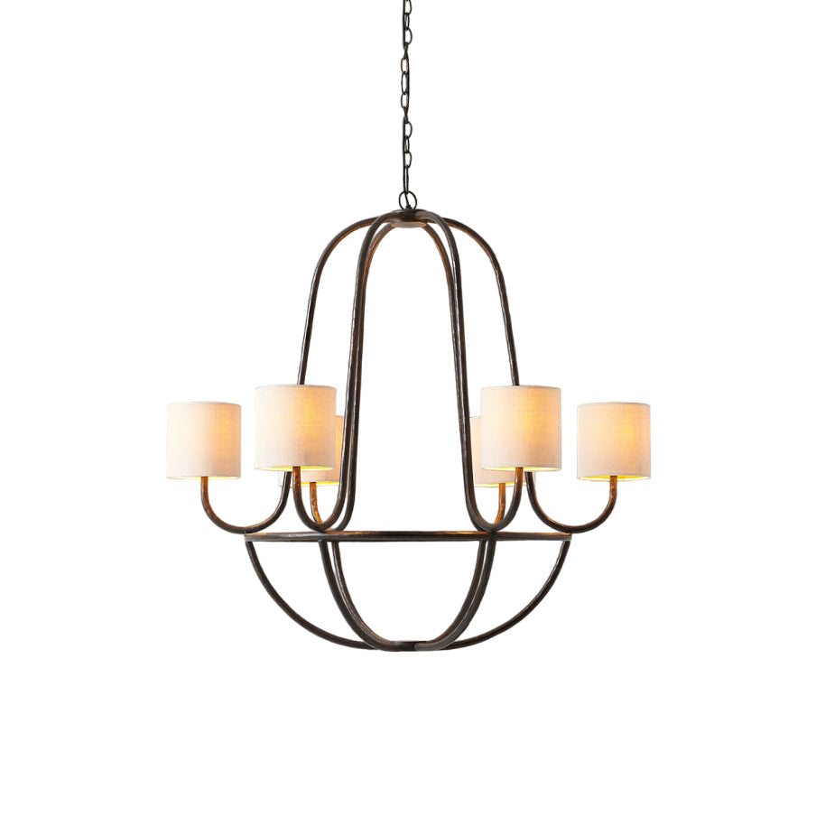 Lithe Vintage Industrial Brass Fabric Chandelier