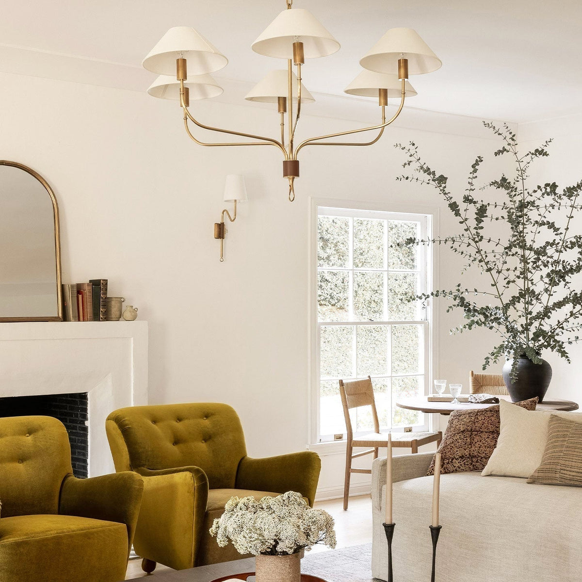 Ulshaaris Vintage Industrial Staggered Tail Brass Fabric Chandelier