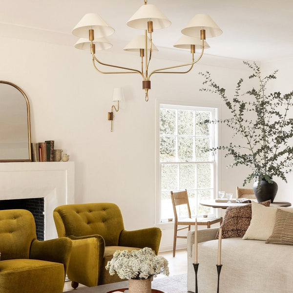 Ulshaaris Vintage Industrial Staggered Tail Brass Fabric Chandelier
