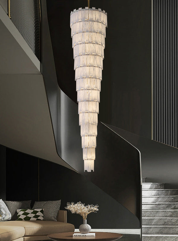 Long Cascading Alabaster Staircase Chandelier