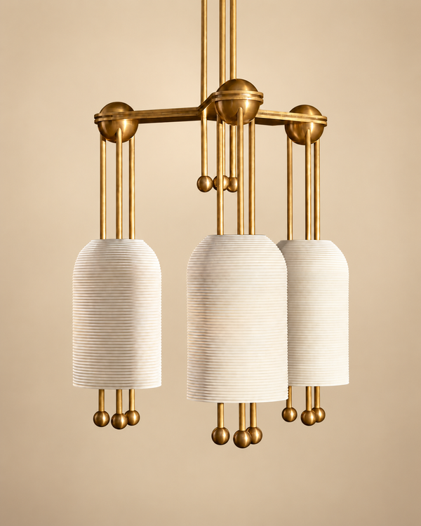 3-Head Ceramic & Brass Linear Chandelier | CLCER3