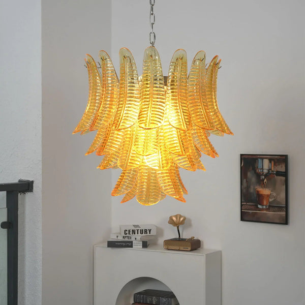 Amber Glass Leaf Chandelier