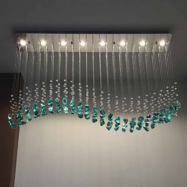 Green Chandelier Grand Long S-Shape LED Glass Drop