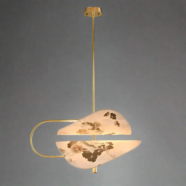 Floral Fabric & Brass Pendant | White | CLFTAKI550