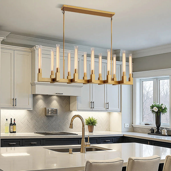 Brass Glass Linear Chandelier