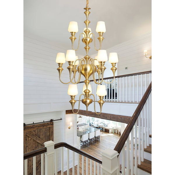 Abrahamson Traditional Shaded Tiered Brass Glass Chandelier