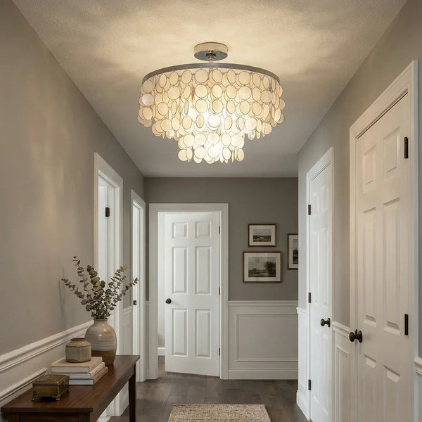 Chrome Natural Capiz Shell Disc Ceiling Light