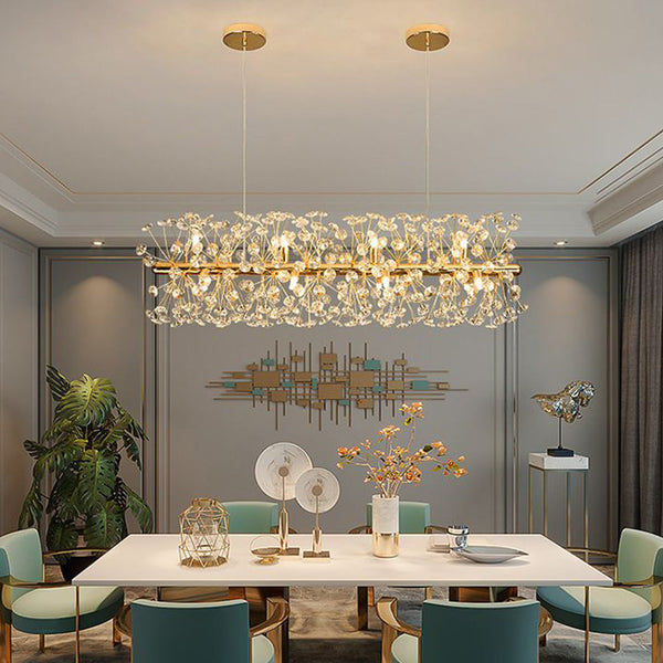Arisha Luxury Lineal/Flower Chandelier, Gold, Metal/Crystal