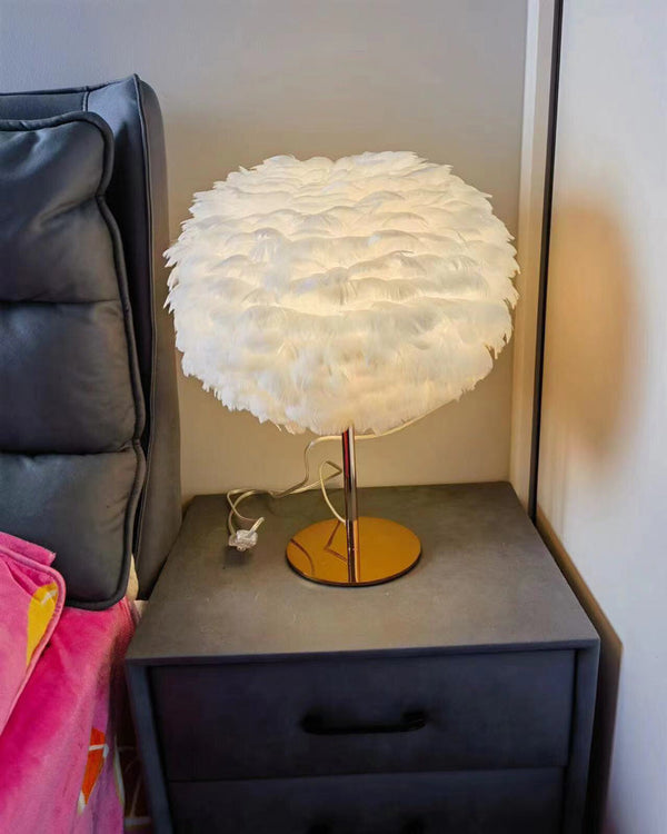 Pretty Round Feather Table Night Lamp
