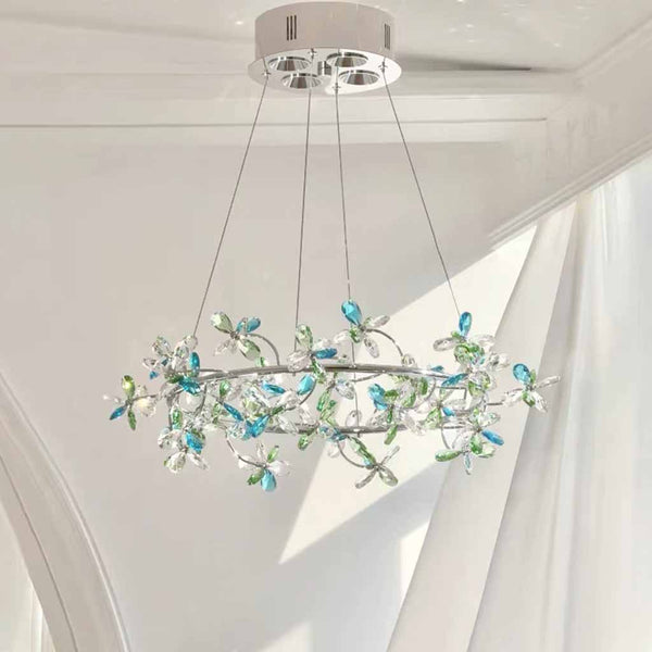 Chandelier Round Branch Colored Crystal Garland LED