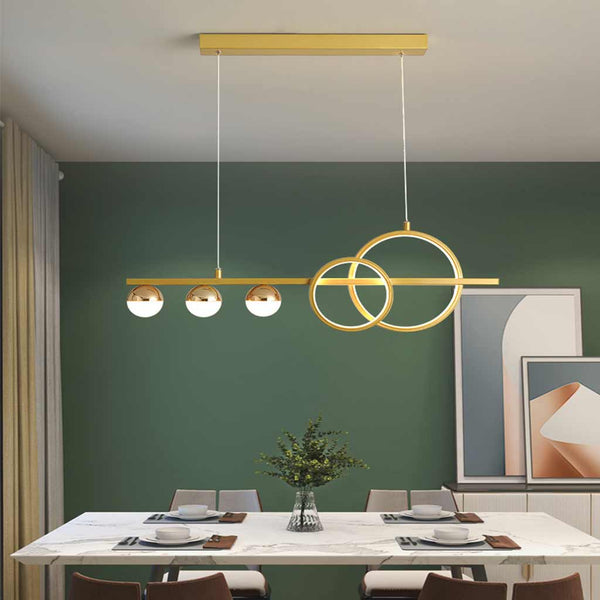 Pendant Light Minimalist Linear Glass Globe Ring, Black / Gold