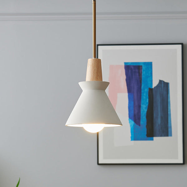 Nordic Concrete and Wood Pendant Light with Anti Glare LED for Bedside