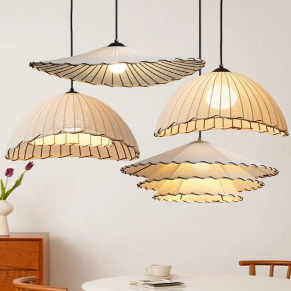 Japandi Style Pendant Light with Cotton Linen Shade