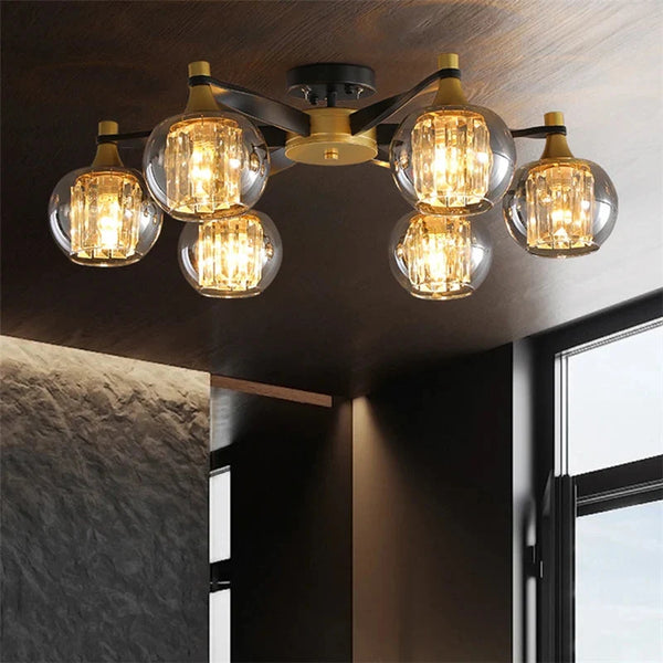 Tia Crystal Glass Globe Multi Light Chandelier