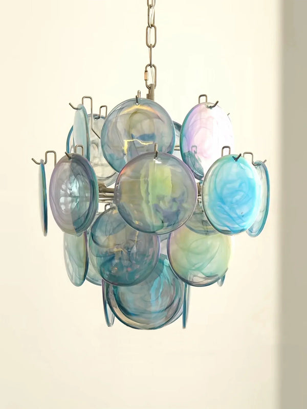 Blue Disc Glass Chandelier