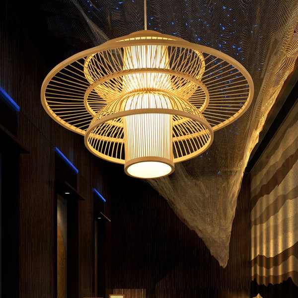 Muto Lotus-Shaped Rattan Pendant Light