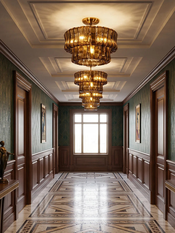 Amberley Wavy Glass Semi Flush Ceiling Light