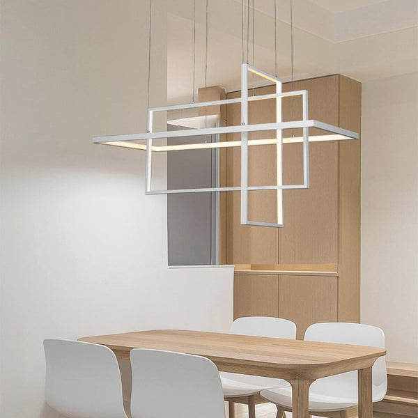 Chandelier LED Geometric Linear Rectangle Aluminum, White