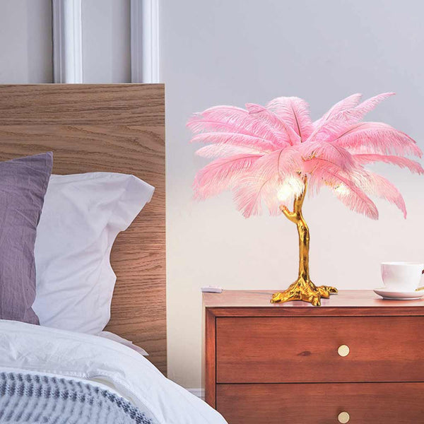 Bedside Table Lamp Decorative Tree Ostrich Feather, 3 Colors